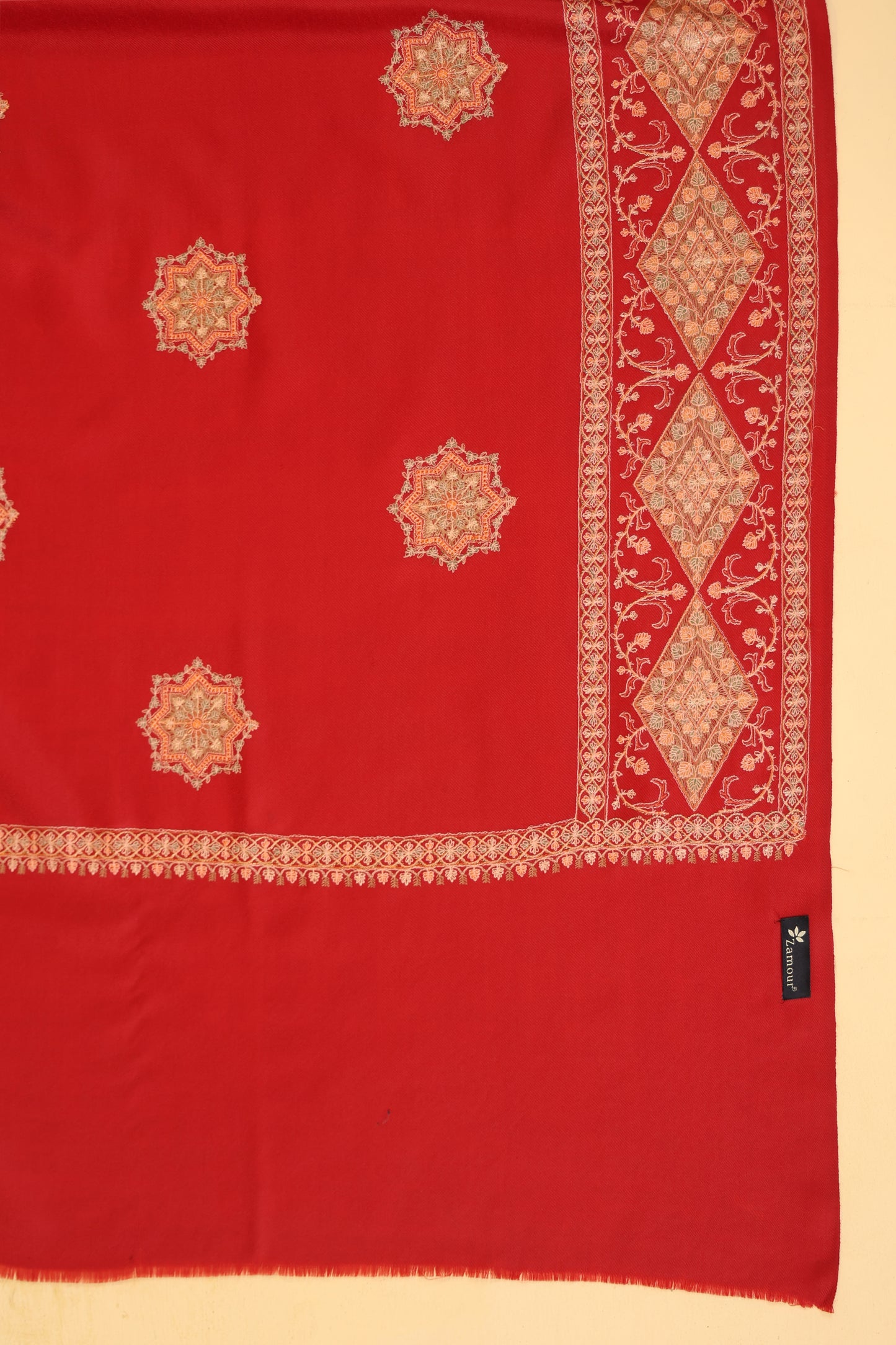 Kashmiri Sozni Floral Embroidery Shawl | Red