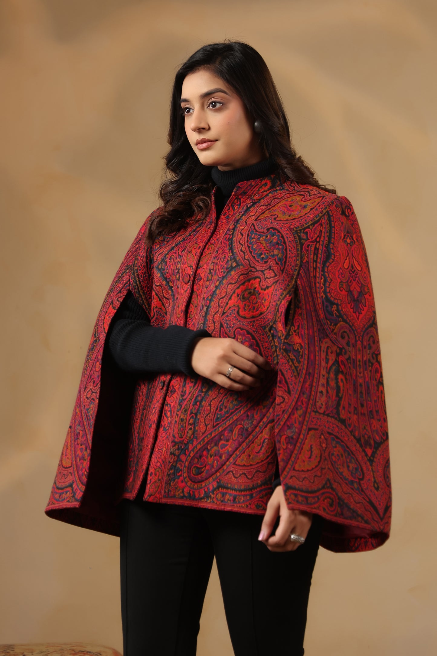Women's Royal Designer Paisley Weave Cape Jacket | Red