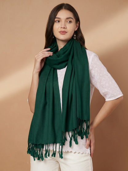 Plain Bottle Green Woolen Stole for Women | Bottle Green - view 2