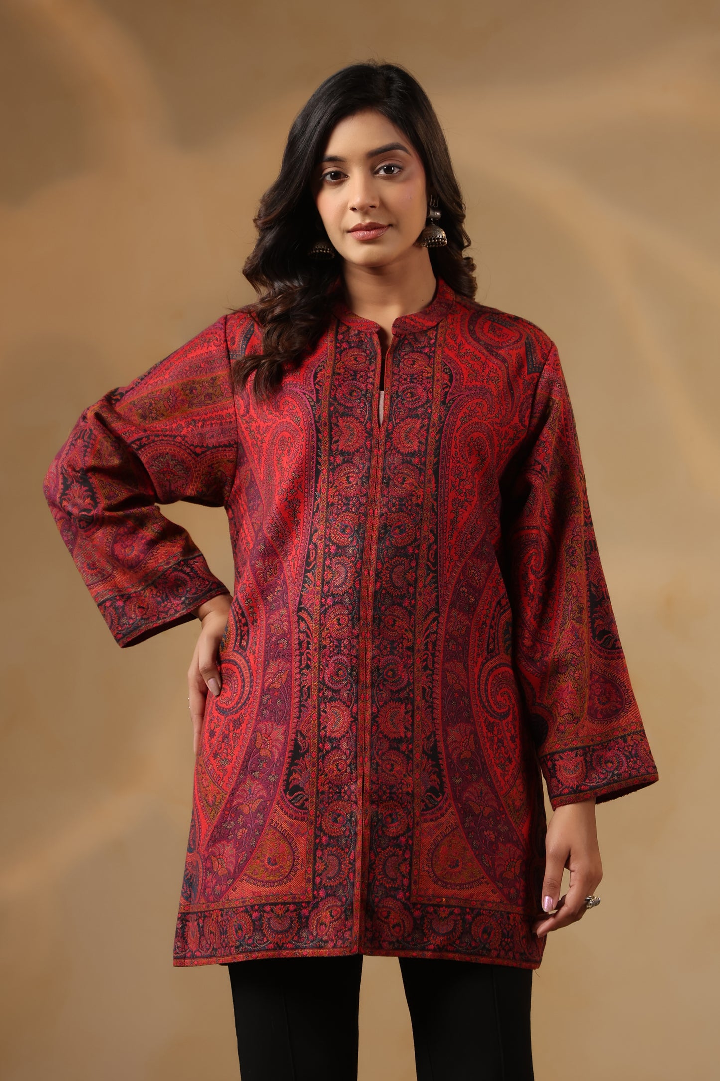 Women's Kaani Woven Winter Kurta | Maroon