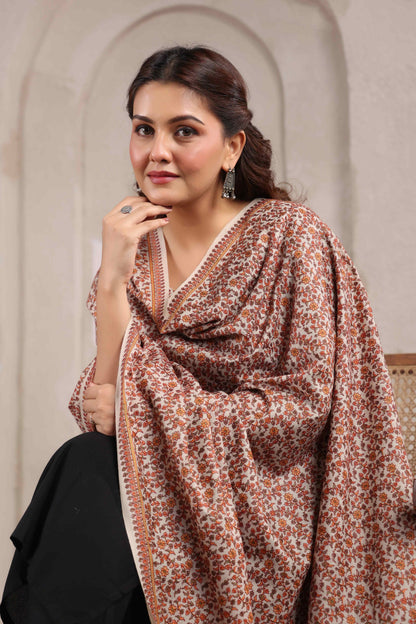 Kashmiri Sozni Jaal Embroidery Shawl | Beige