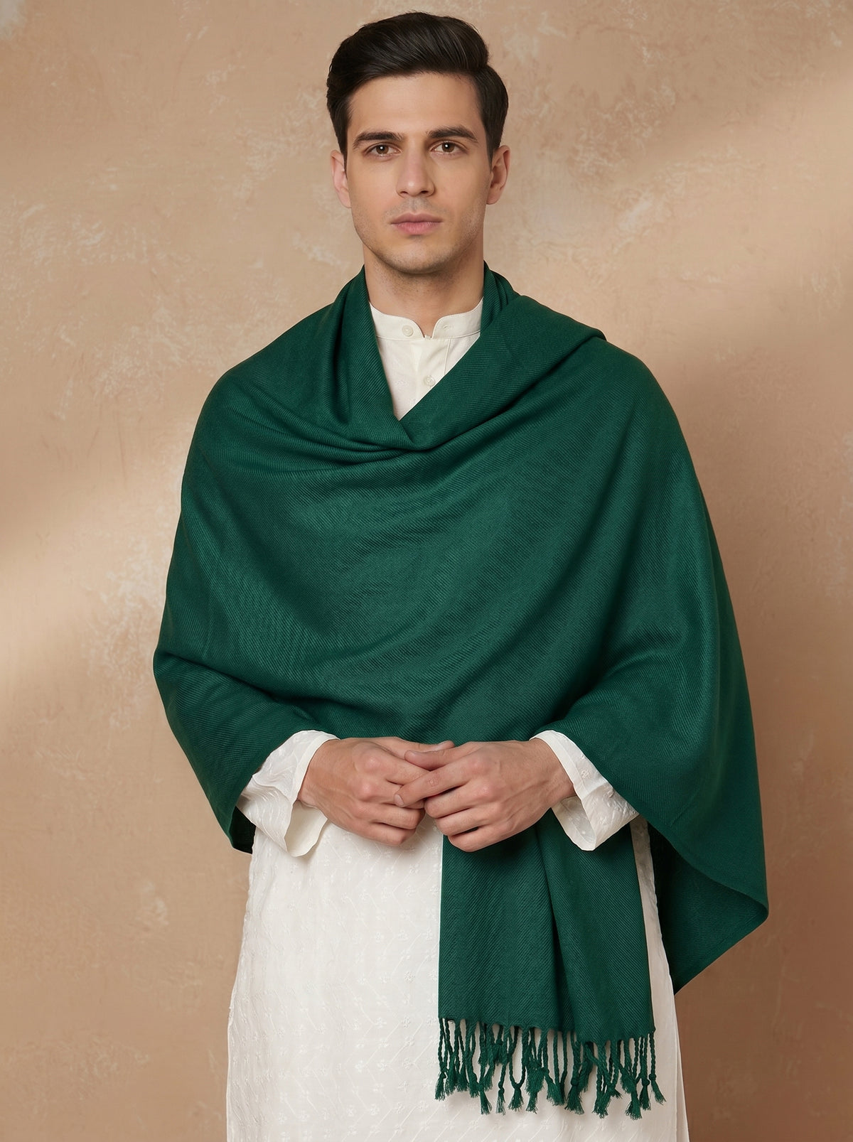 Men Lightweight Solid Color Warm Stole | Bottle Green