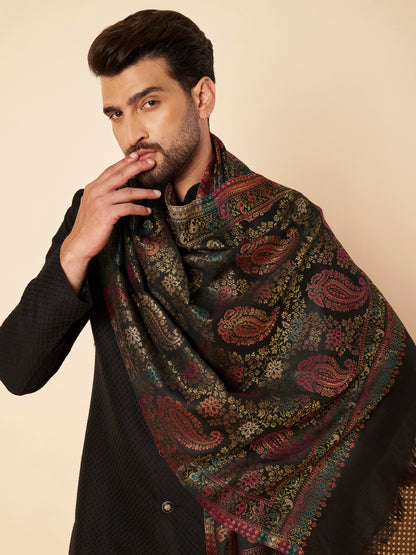 Multicolor Paisley Kani Weave with Zari Work | Black