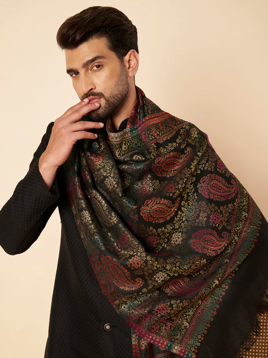 Multicolor Paisley Kani Weave with Zari Work | Black