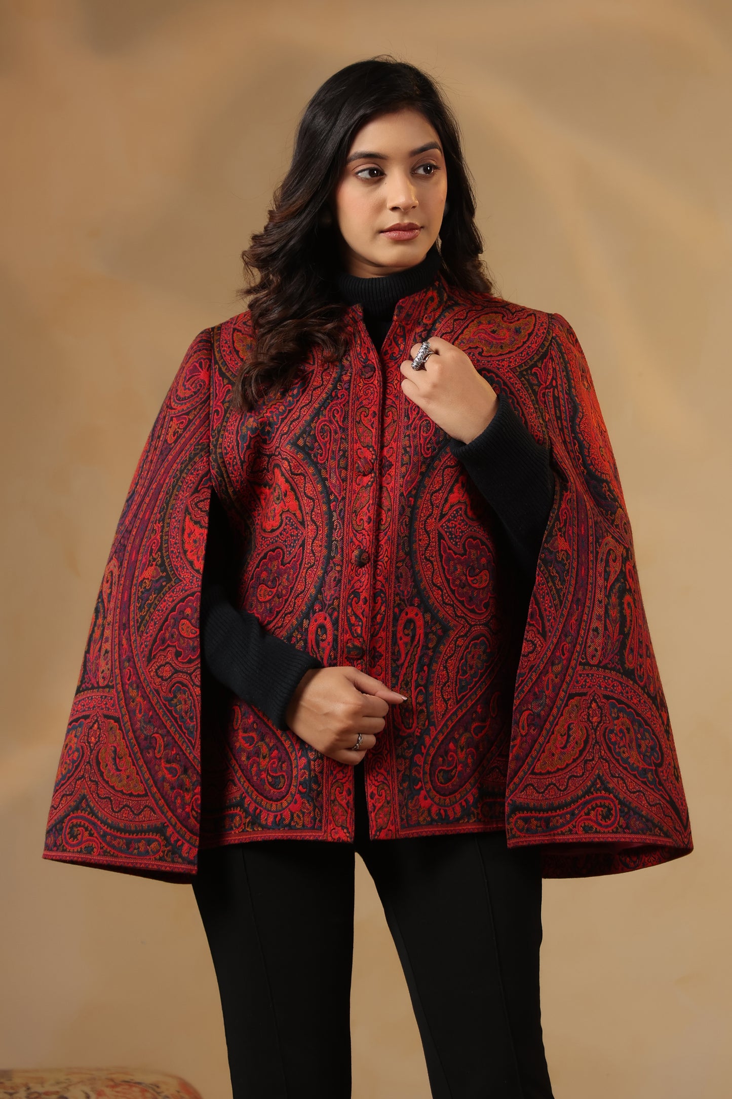 Women's Royal Designer Paisley Weave Cape Jacket | Red