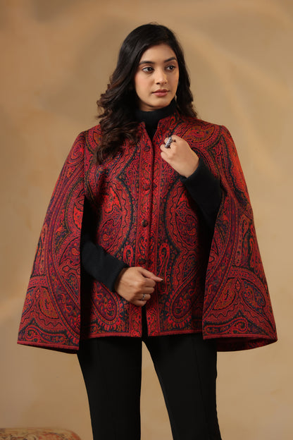 Women's Royal Designer Paisley Weave Cape Jacket | Red