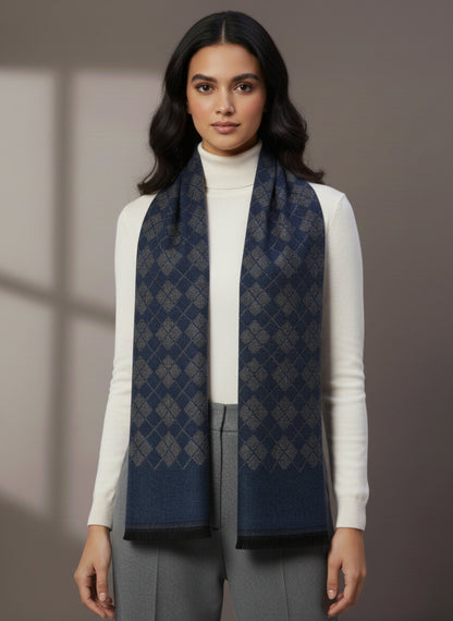 Soft Woollen Muffler for Women | Blue Grey Check Scarf
