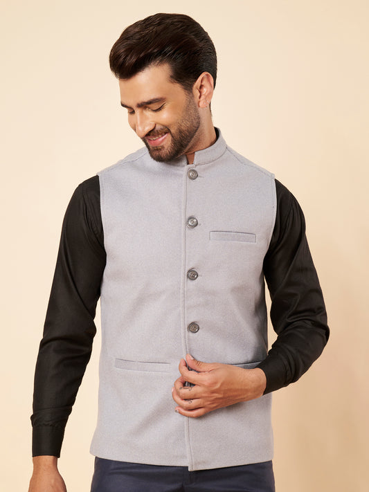 Men's Tweed Nehru Jacket | Light Blue