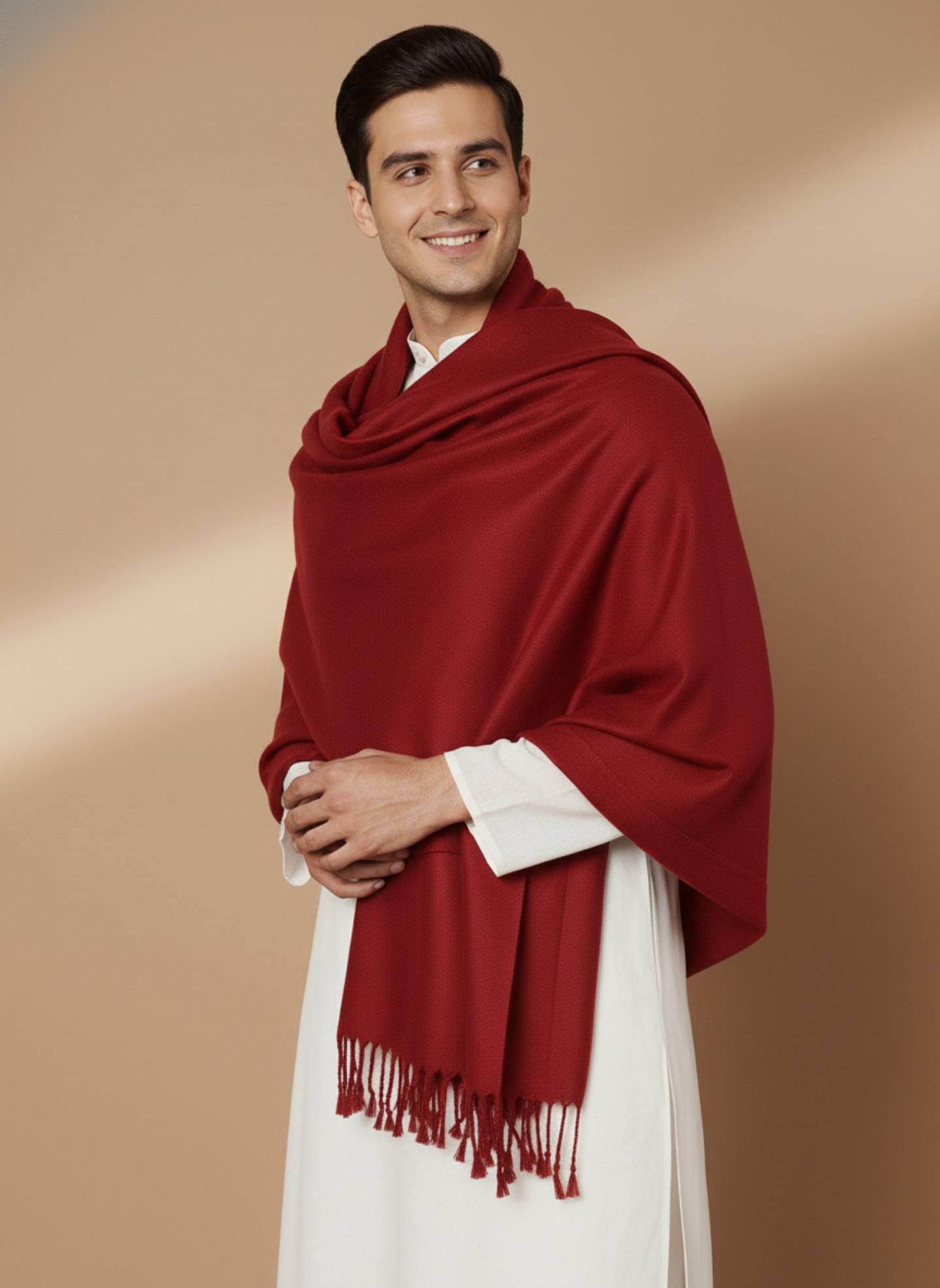 Men Lightweight Solid Color Warm Stole | Red