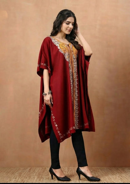 Aari Paisley Embroidery Maroon Pheran Shrug - view 3