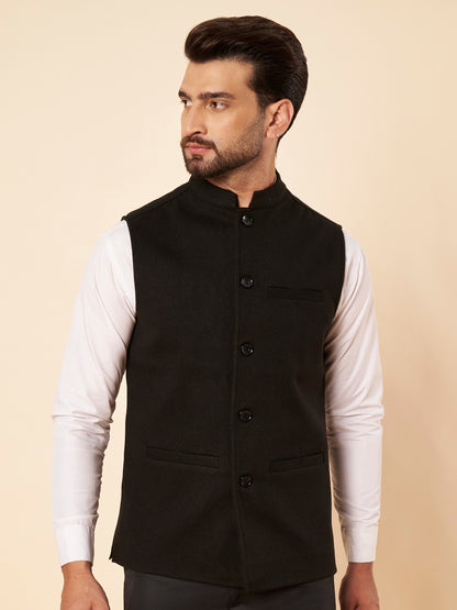 Men's Tweed Nehru Jacket | Black