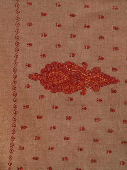 Fine Embroidery Paper Mache Kashmiri Wool Shawl for Men | Brown - view 5