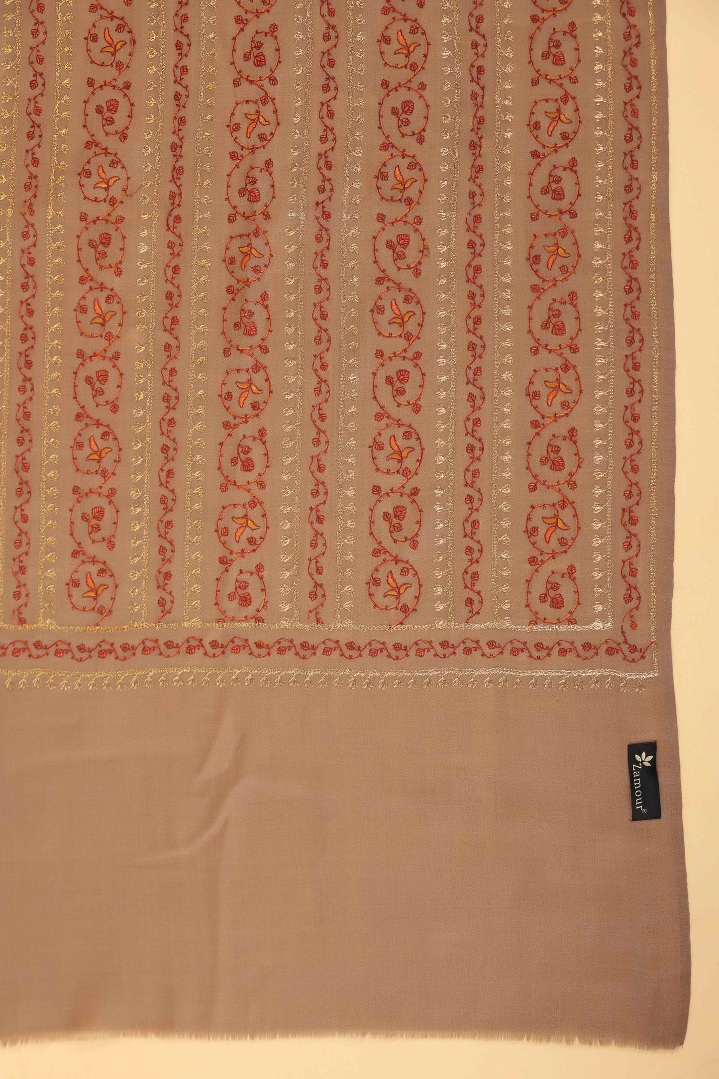 Sozni Zari Embroidery Kashmiri Shawl | Beige