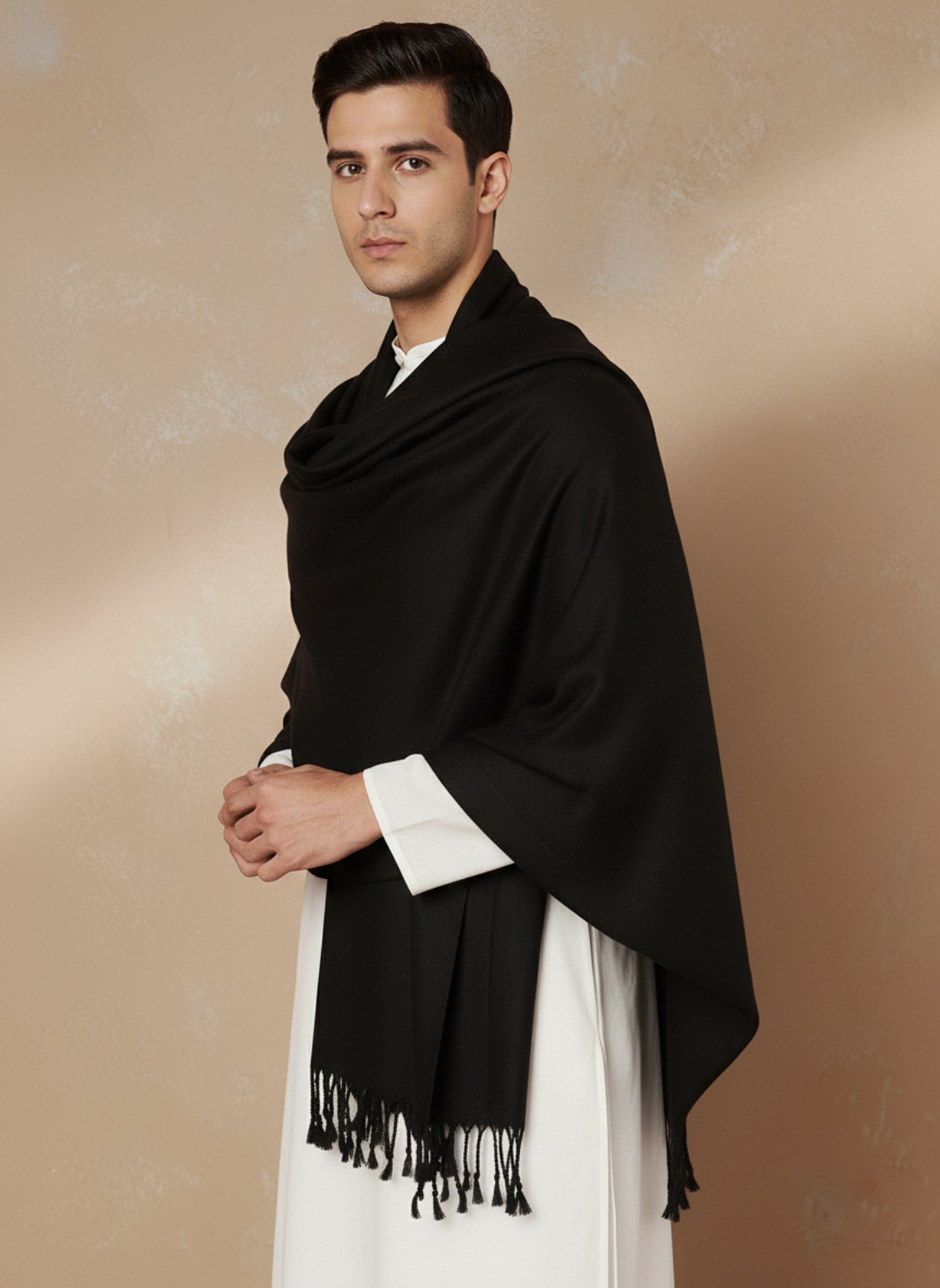 Men Lightweight Solid Color Warm Stole | Black