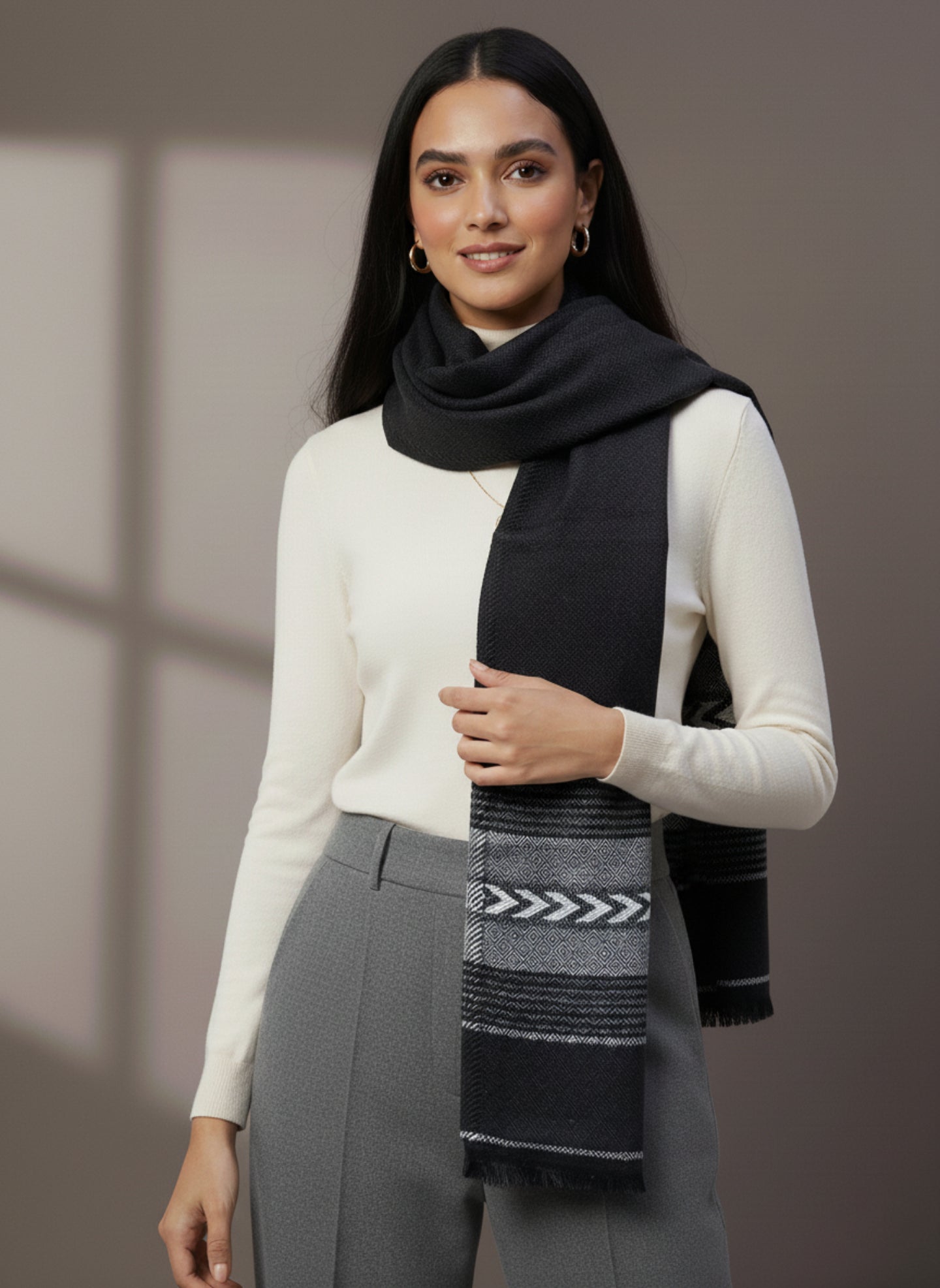 Soft Woollen Muffler for Women | Black Neck Scarf