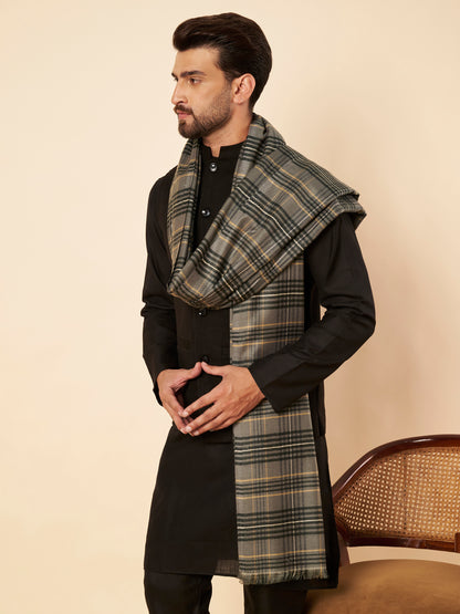 Men's Woollen Lohi Shawl | Grey Stripe Check