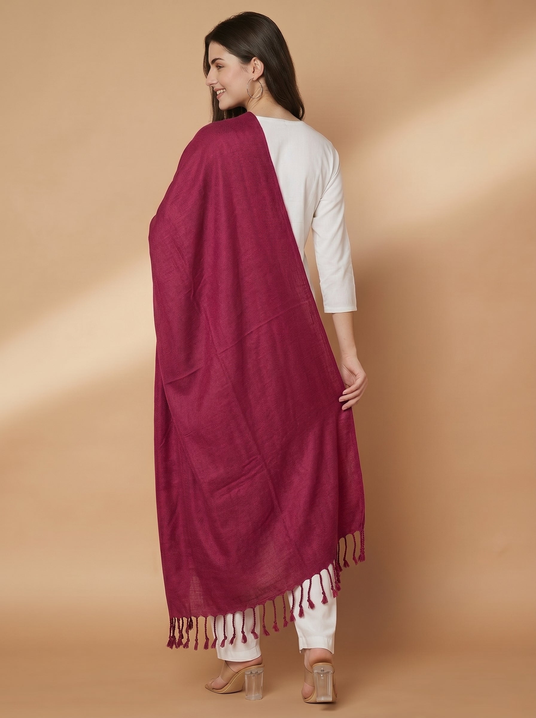 Plain Rose Woolen Stole for Women | Rose - view 4