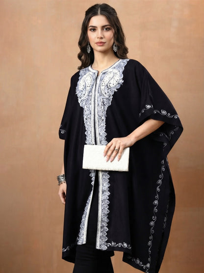 Aari Paisley Embroidery Black Pheran Shrug - view 2