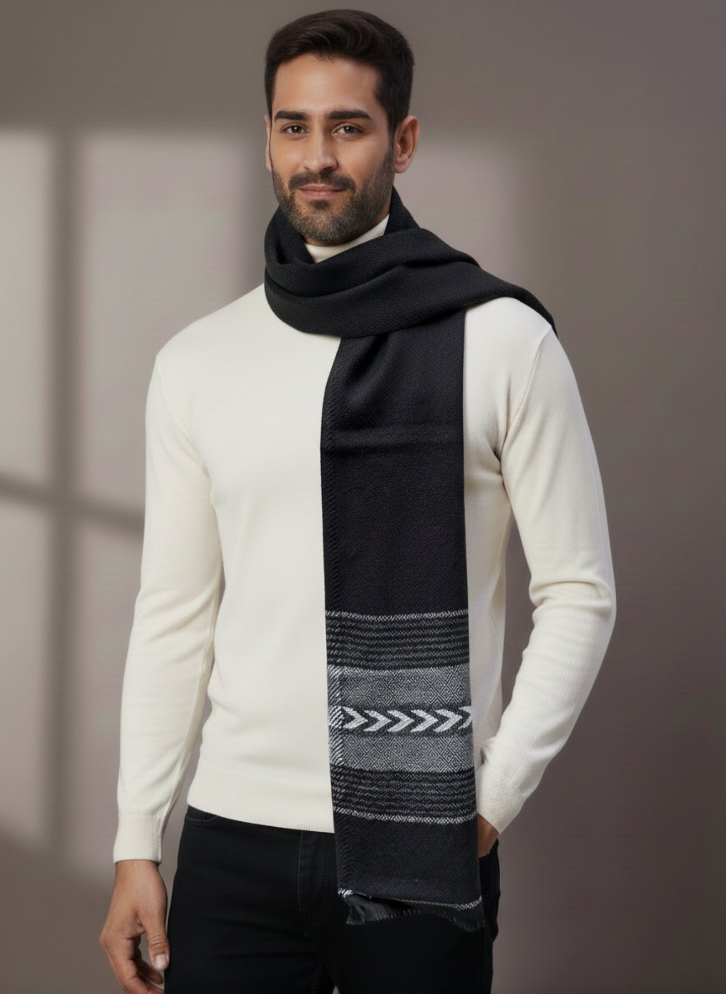 Soft Woollen Muffler for Men | Black Neck Scarf