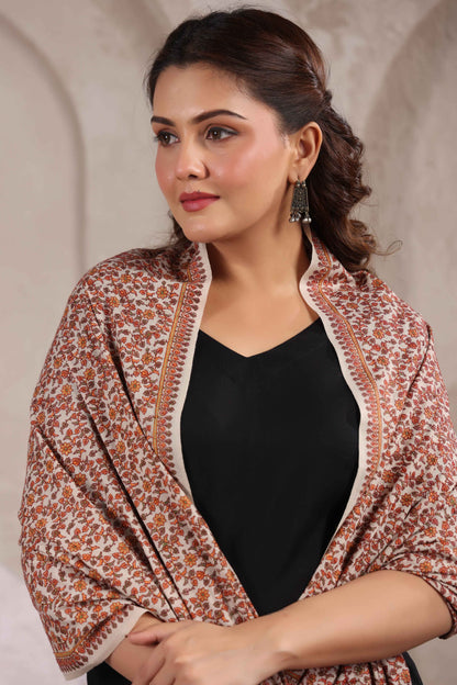 Kashmiri Sozni Jaal Embroidery Shawl | Beige