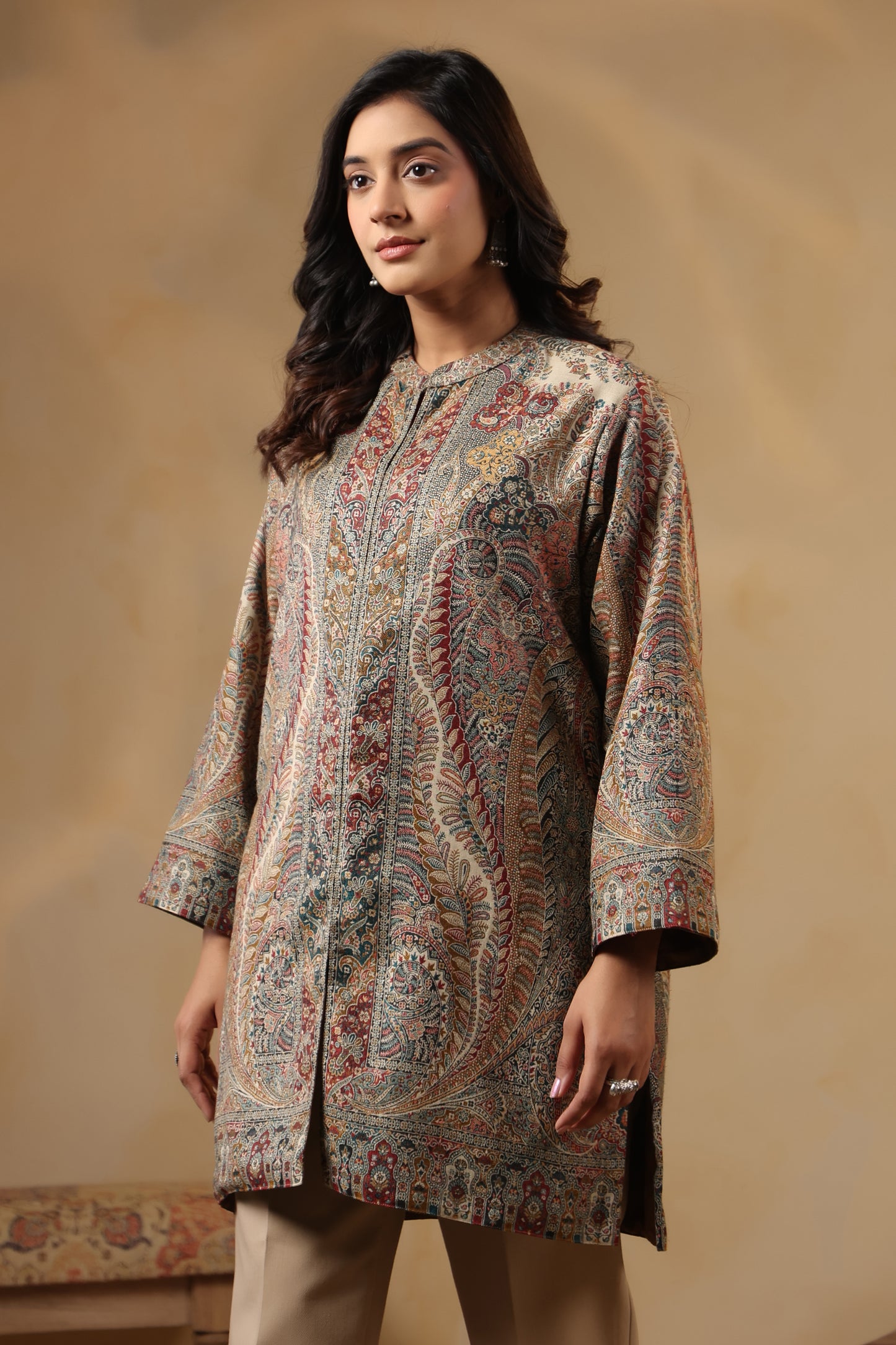 Women's Kaani Woven Winter Kurta | Multicolour