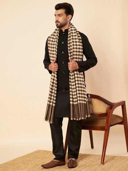 Men's Woollen Lohi Shawl | Brown White Check