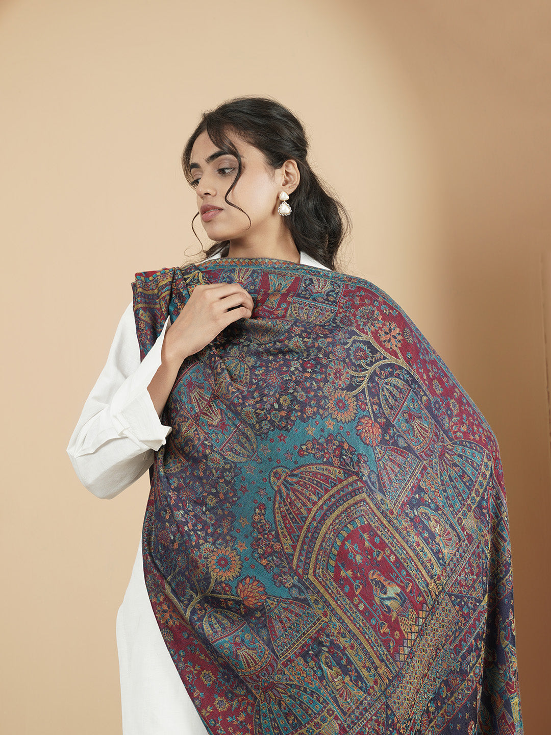 Kani Darbar Weave Soft Woolen Stole for Women | Blue