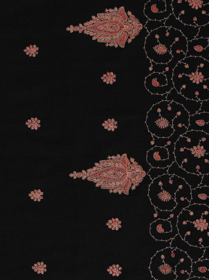 Fine Embroidery Paper Mache Kashmiri Wool Shawl for Men | Black - view 4