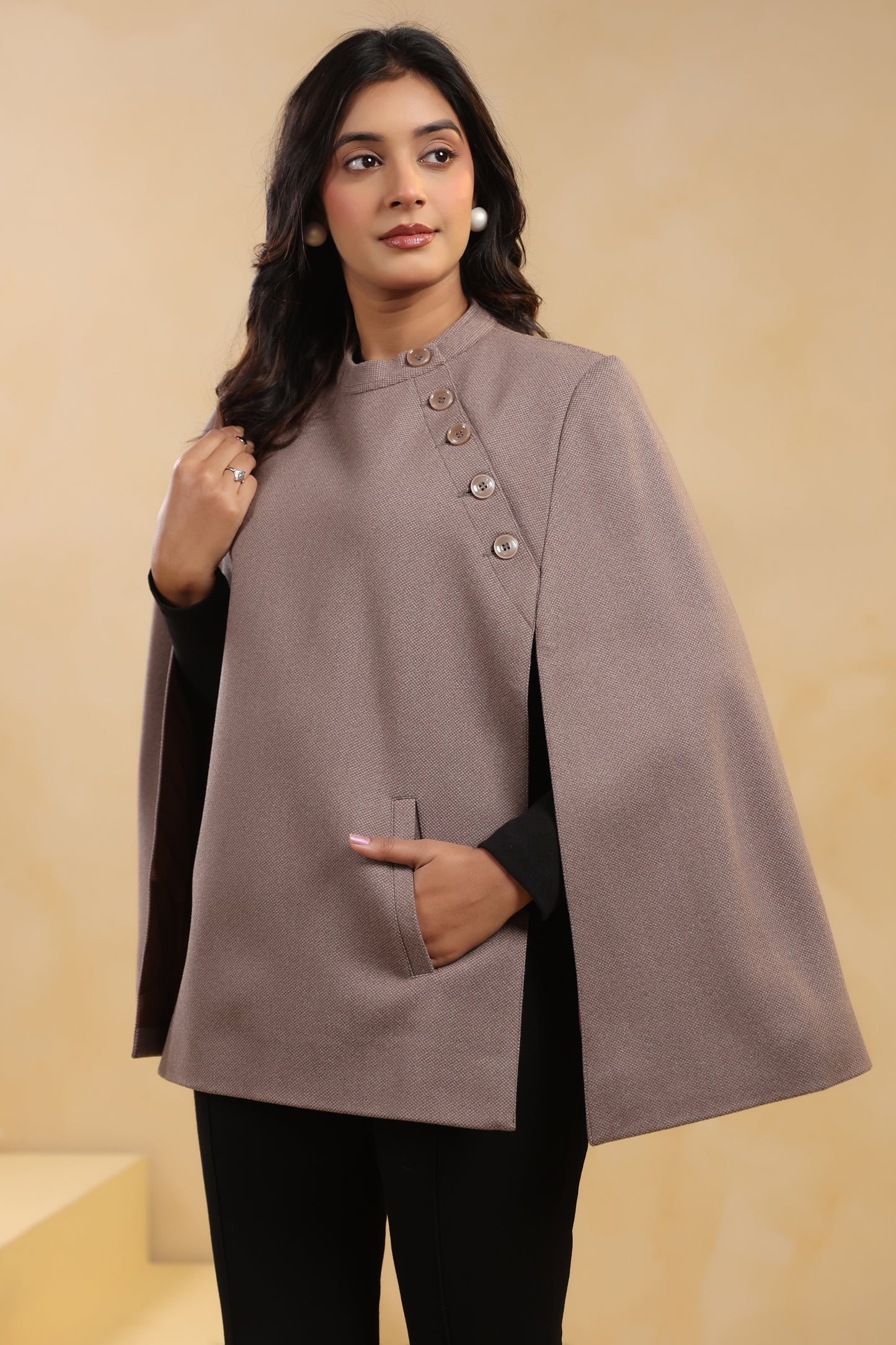 Women's Tweed Luxury Cape Jacket Shrug | Brown