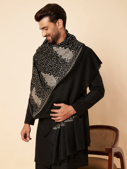 Pure Wool Shawl with All-over Royal Motifs Sozni Embroidery - view 4