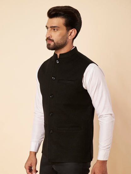 Men's Tweed Nehru Jacket | Black