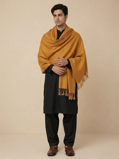 Men Lightweight Solid Color Warm Stole | Mustard - view 5