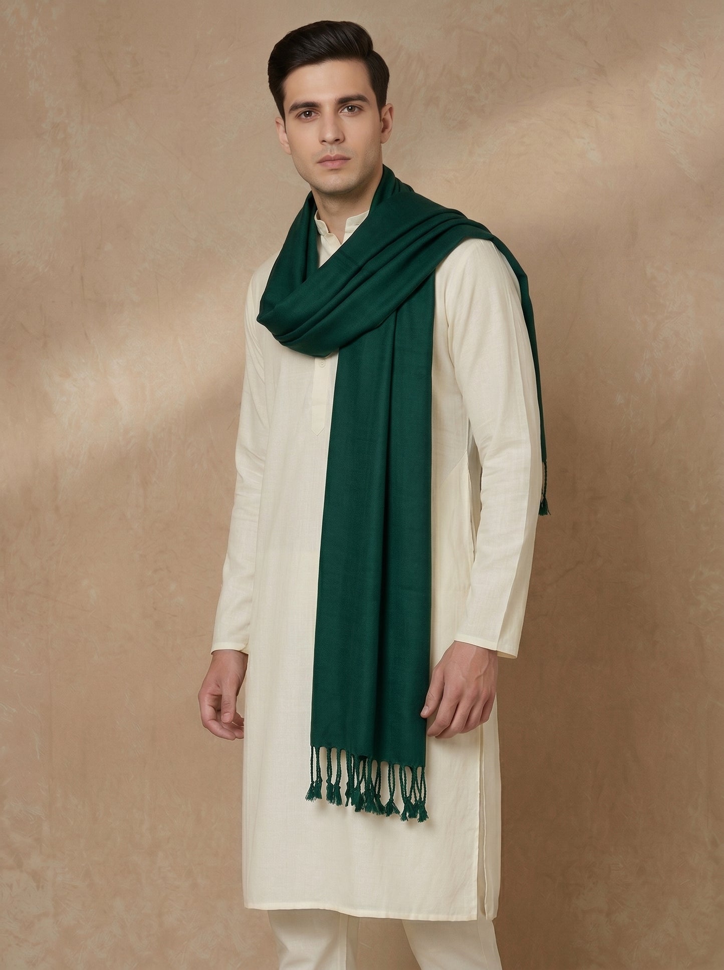 Men Lightweight Solid Color Warm Stole | Bottle Green - view 3