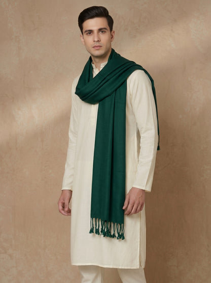 Men Lightweight Solid Color Warm Stole | Bottle Green - view 3