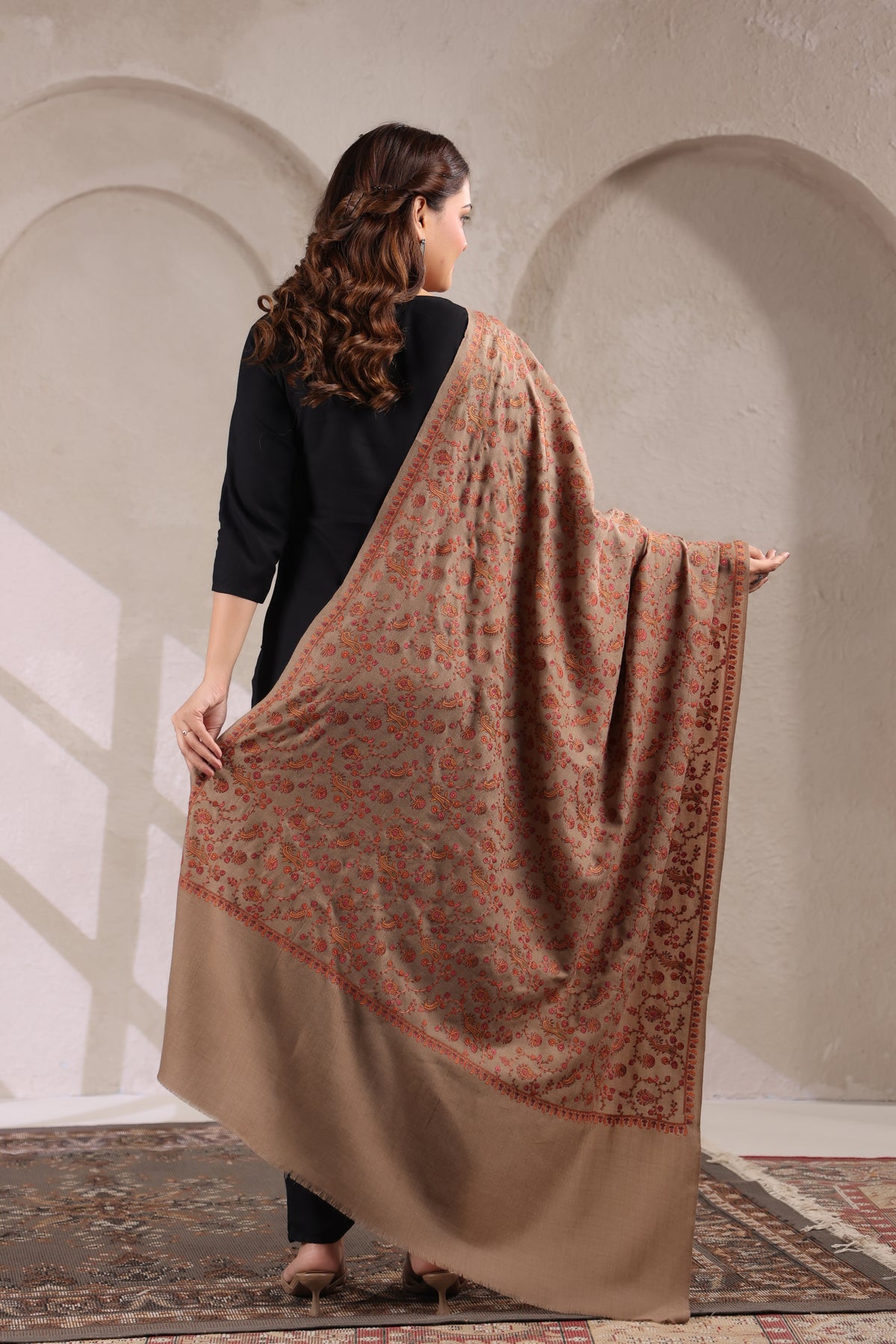Pure Wool Shawl with All-over Multicolour Royal Paisley Sozni Embroidery - view 4