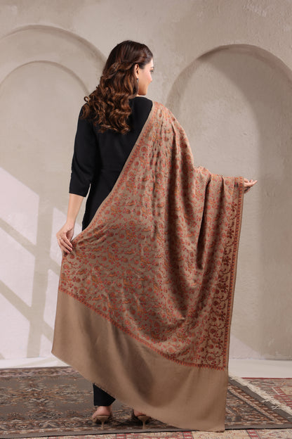 Pure Wool Shawl with All-over Multicolour Royal Paisley Sozni Embroidery - view 4