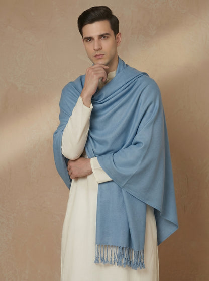 Men Lightweight Solid Color Warm Stole | Dark Sky Blue - view 2