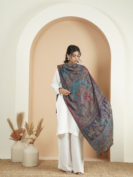 Kani Darbar Weave Soft Woolen Stole for Women | Blue