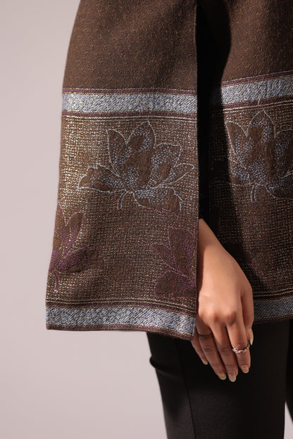 Women's Woven Cape Jacket with Zari Lotus Border | Brown