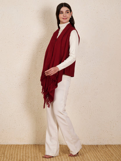 Women's Sleeveless Plain Shrug Cardigan | Maroon