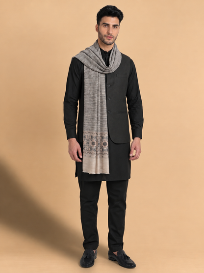 Ultra Soft Fine-Wool Kani Woven Stole for Men | Ivory - view 3