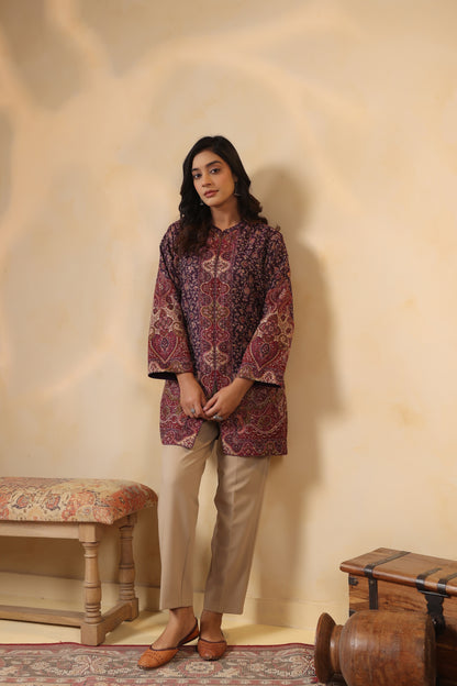 Women's Kaani Woven Winter Kurta | Purple