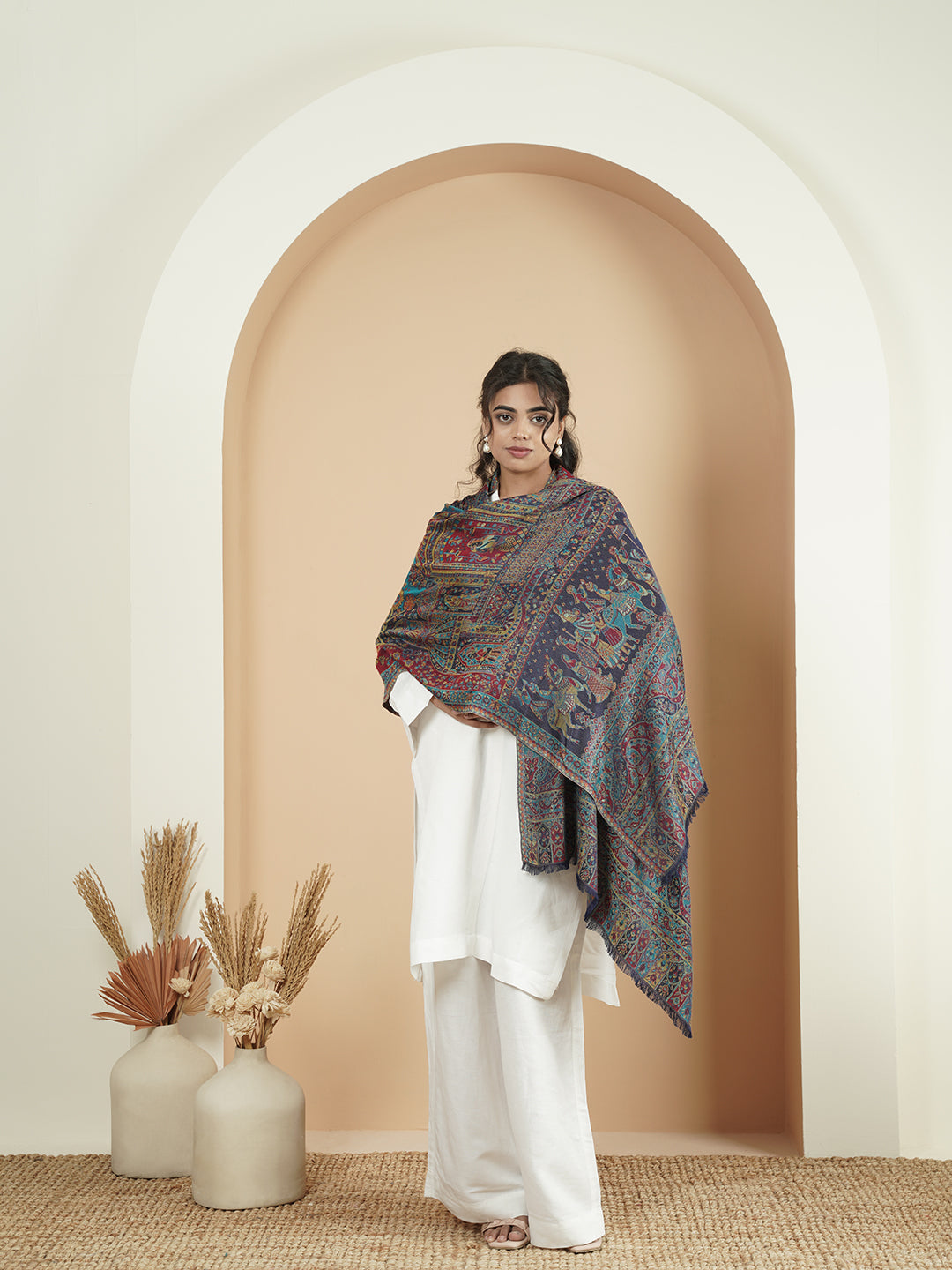 Kani Darbar Weave Soft Woolen Stole for Women | Blue