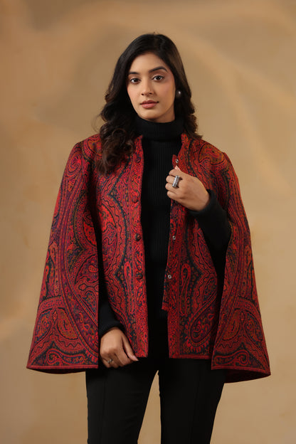 Women's Royal Designer Paisley Weave Cape Jacket | Red