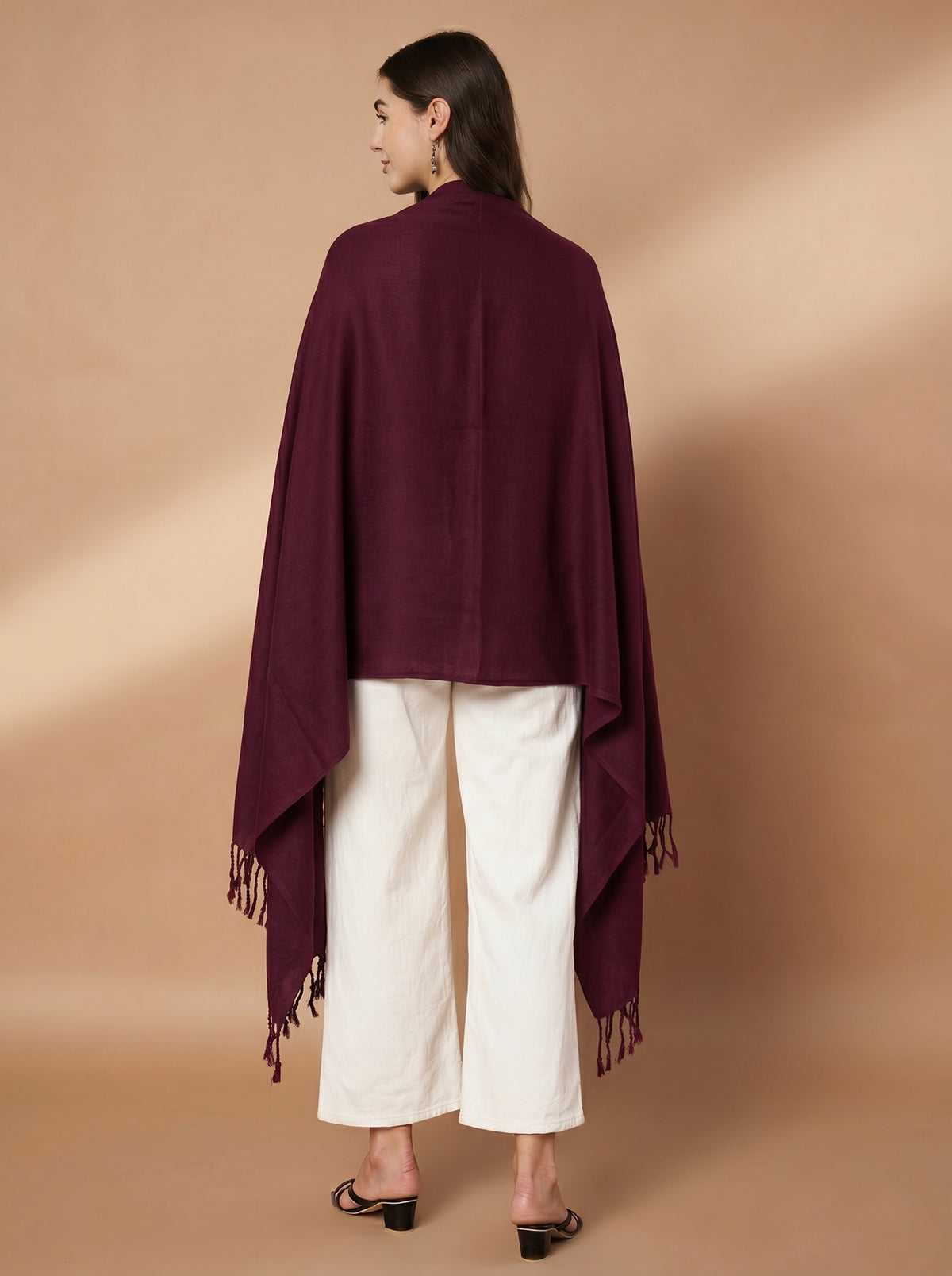 Plain Wine Woolen Stole for Women | Wine - view 3
