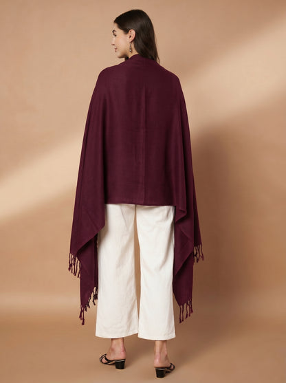 Plain Wine Woolen Stole for Women | Wine - view 3