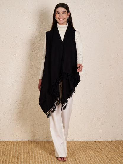 Women's Sleeveless Plain Shrug Cardigan | Black