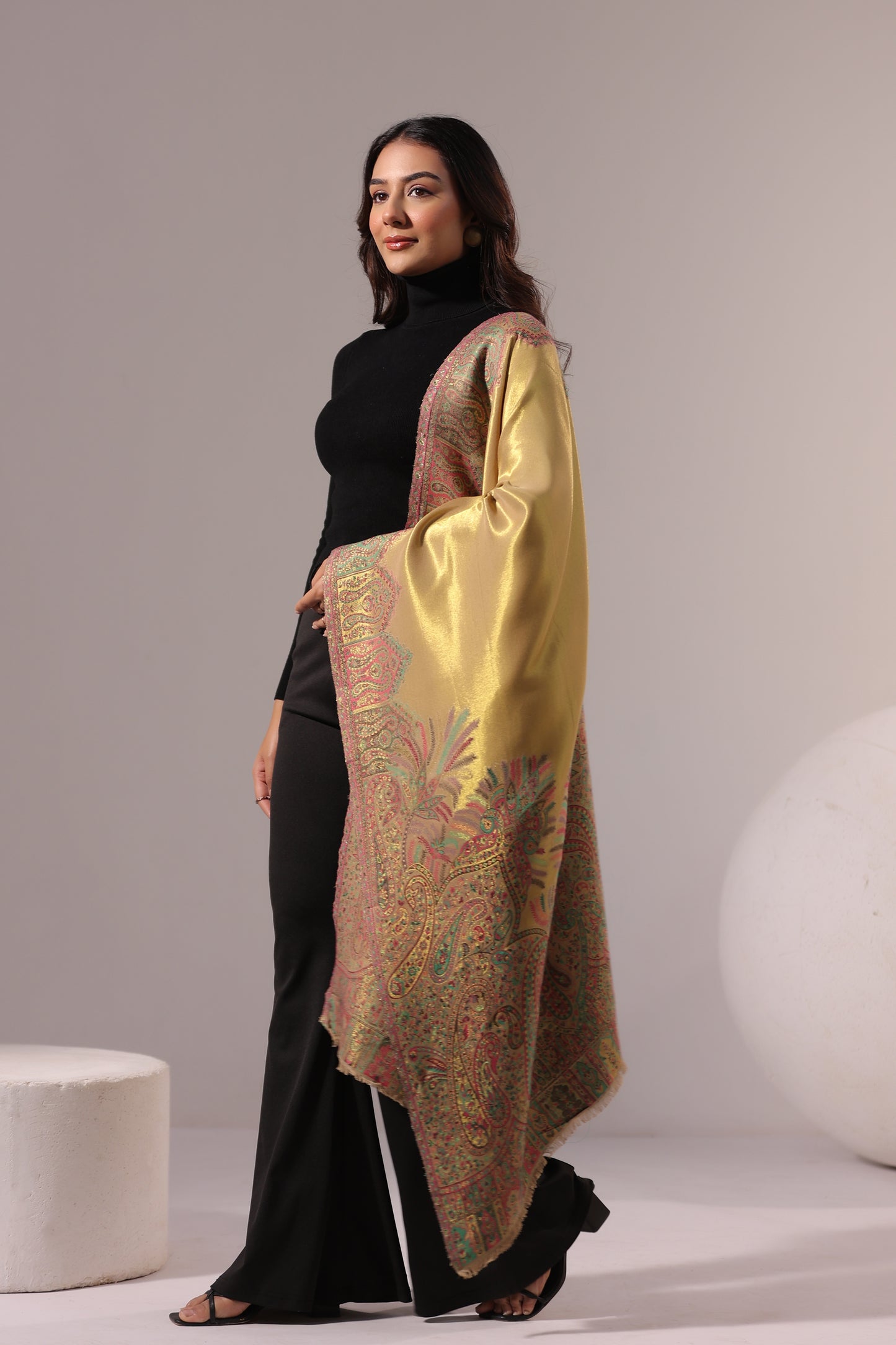 Women’s Premium Kani Woven Shawl with Zari Sheen | Beige