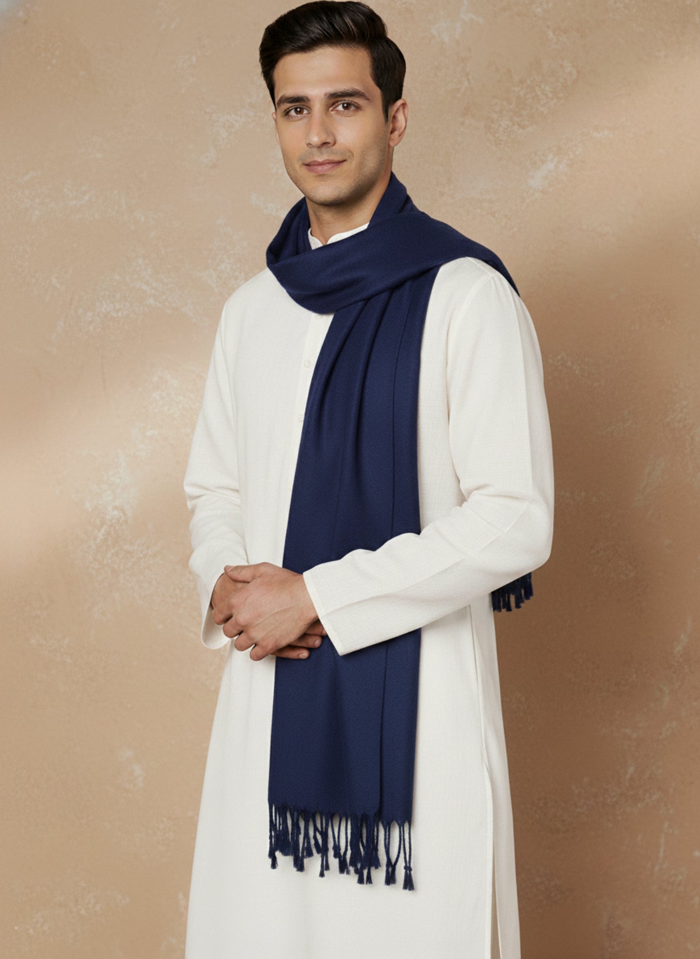 Men Lightweight Solid Color Warm Stole | Navy Blue