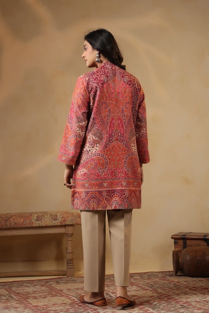 Women's Kaani Woven Winter Kurta | Pink